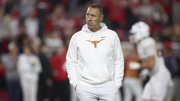 Nov 15, 2025; Athens, Georgia, USA; Texas Longhorns head coach Steve Sarkisian looks on prior to a game against the Georgia Bulldogs at Sanford Stadium. Mandatory Credit: Brett Davis-Imagn Images