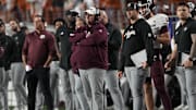 Head coach Mike Elko watches the first half of play against the Texas Longhorns at Darrell K Royal-Texas Memorial Stadium. Mandatory Credit: Scott Wachter-Imagn Images