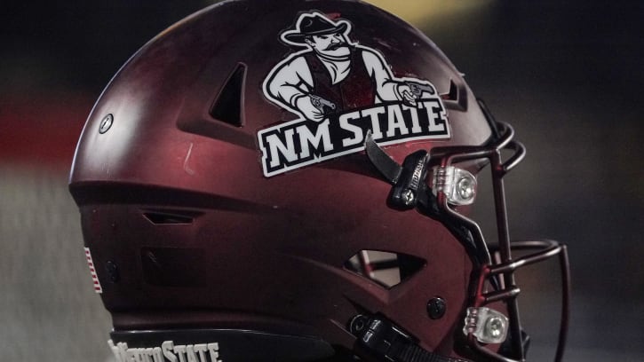 Nov 19, 2022; Columbia, Missouri, USA; A general view a New Mexico State Aggies helmet against the