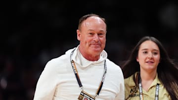 Dec 7, 2024; Boulder, Colorado, USA; Colorado Buffaloes athletic director Rick George during the first half against the Colorado State Rams at CU Events Center. Mandatory Credit: Ron Chenoy-Imagn Images