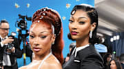 Angel Reese and Megan Thee Stallion attend the 2025 Met Gala Celebrating "Superfine: Tailoring Black Style" in New York City in May 2025.