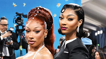 Angel Reese and Megan Thee Stallion attend the 2025 Met Gala Celebrating "Superfine: Tailoring Black Style" in New York City in May 2025.