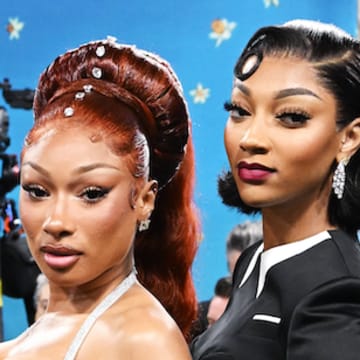 Angel Reese and Megan Thee Stallion attend the 2025 Met Gala Celebrating "Superfine: Tailoring Black Style" in New York City in May 2025.