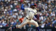 Seattle Mariners pitcher Gregory Santos throws against the Houston Astros  on July 21 at T-Mobile Park.