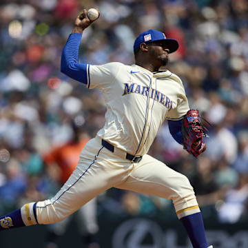 Seattle Mariners pitcher Gregory Santos (48) throws against the Houston Astros during the seventh inning at T-Mobile Park on July 21.