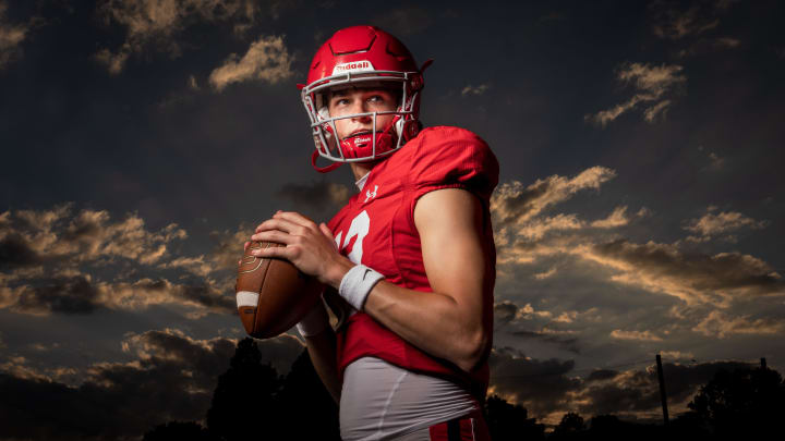 Brentwood Academy quarterback George MacIntyre, who was selected for the 2024 Dandy Dozen, poses for a portrait in Nashville, Tenn., Tuesday, July 9, 2024.