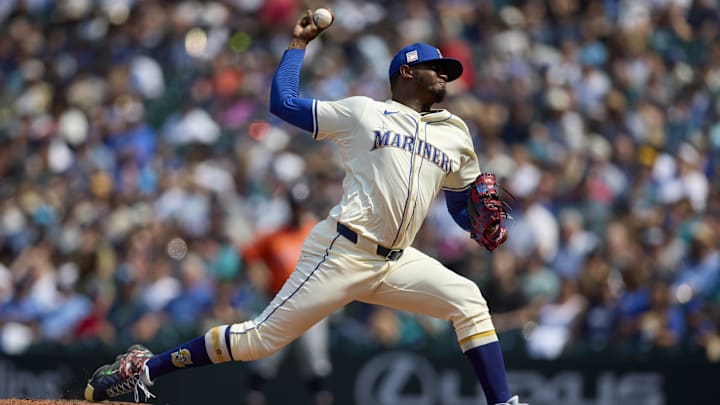 Seattle Mariners pitcher Gregory Santos throws during a game against the Houston Astros on July 21 at T-Mobile Park.