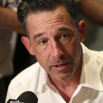 Mar 26, 2024; Orlando, FL, USA;   San Francisco 49ers head coach Kyle Shanahan speaks to the media during the NFL annual league meetings at the JW Marriott. Mandatory Credit: Nathan Ray Seebeck-USA TODAY Sports