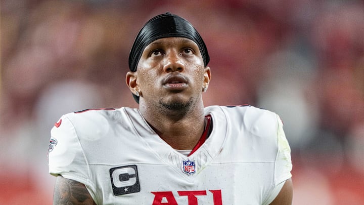 October 19, 2025; Santa Clara, California, USA; Atlanta Falcons quarterback Michael Penix Jr. (9) after the game against the San Francisco 49ers at Levi's Stadium. Mandatory Credit: Kyle Terada-Imagn Images