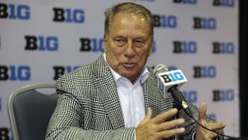 Oct 9, 2025; Rosemont, IL, USA; Michigan State head coach Tom Izzo speaks during Big Ten Men’s Basketball Media Days at the Donald E. Stephens Convention Center. Mandatory Credit: Talia Sprague-Imagn Images