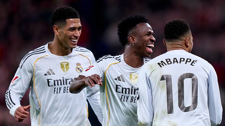 Jude Bellingham, Vini Jr und Kylian Mbappe Jude Bellingham, Vini Jr und Kylian Mbappe
