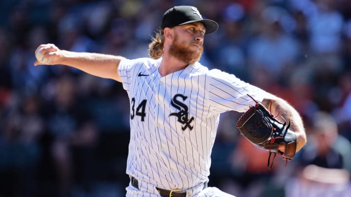 May 25, 2024; Chicago, Illinois, USA;  Chicago White Sox pitcher Michael Kopech (34) pitches against the Baltimore Orioles at Guaranteed Rate Field.
