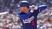Mar 10, 2025; Phoenix, Arizona, USA; Los Angeles Dodgers first base Freddie Freeman (5).