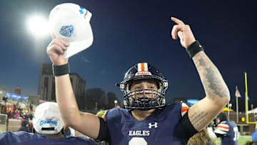 Nashville Christian's Jared Curtis (2) celebrates after the win over Columbia Academy in the TSSAA Bluecross Bowl on Thursday, Dec. 5, 2024, in Chattanooga, Tenn.