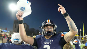 Nashville Christian's Jared Curtis (2) celebrates after the win over Columbia Academy in the TSSAA Bluecross Bowl on Thursday, Dec. 5, 2024, in Chattanooga, Tenn.
