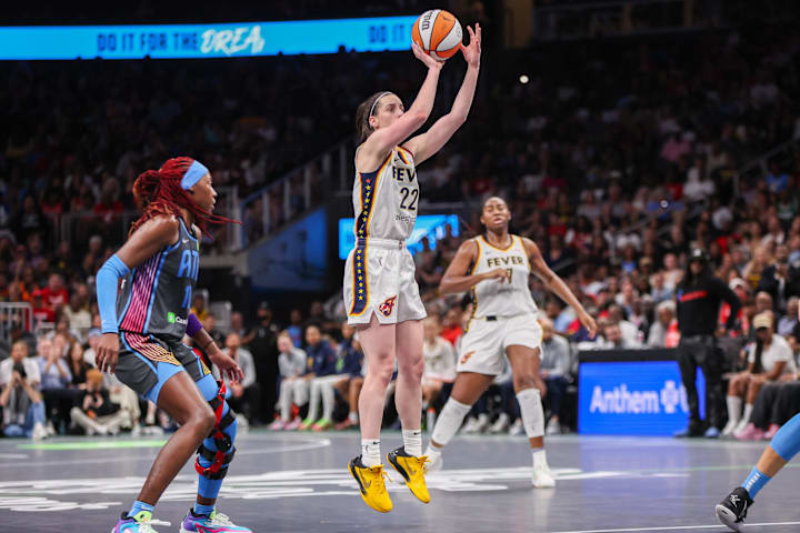 Indiana Fever guard Caitlin Clark shoots against the Atlanta Dream in the fourth quarter at State Farm Arena. 