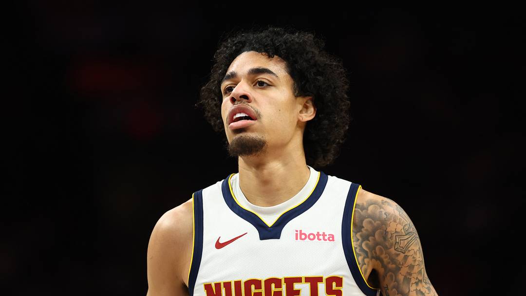 Mar 24, 2026; Phoenix, Arizona, USA; Denver Nuggets guard Julian Strawther (3) against the Phoenix Suns at Mortgage Matchup Center. Mandatory Credit: Mark J. Rebilas-Imagn Images