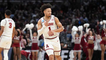 Mar 30, 2024; Los Angeles, CA, USA;  Alabama Crimson Tide guard Mark Sears (1) reacts in the second half against the Clemson Tigers in the finals of the West Regional of the 2024 NCAA Tournament at Crypto.com Arena. Mandatory Credit: Kirby Lee-Imagn Images