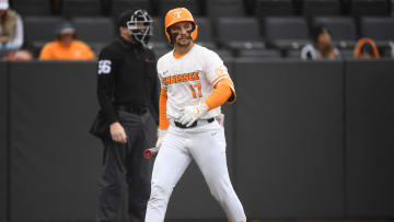 Tennessee's Robin Villeneuve (17) strikes out during a game between Tennessee and Bowling Green at Lindsey Nelson Stadium in Knoxville, Tenn., Friday, March 1, 2024.