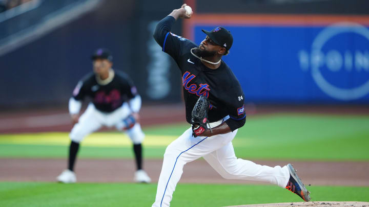 Jul 10, 2024; New York City, New York, USA; New York Mets pitcher Luis Severino (40) delivers a pitch against the Washington Nationals during the first inning at Citi Field. Mandatory Credit: Gregory Fisher-USA TODAY Sports