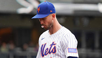 May 28, 2025; New York, New York, USA; New York Mets pitcher Griffin Canning (46) reacts during the first inning against the Chicago White Sox at Citi Field. Mandatory Credit: Lucas Boland-Imagn Images