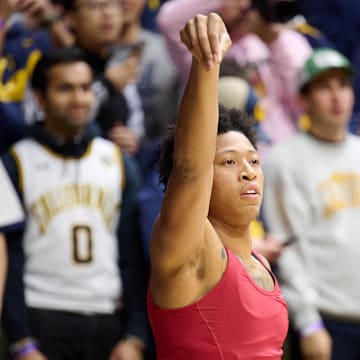 Feb 7, 2024; Berkeley, California, USA; USC Trojans guard Boogie Ellis (5) shoots the ball during warmups before the game between the California Golden Bears and the USC Trojans at Haas Pavilion. Mandatory Credit: Robert Edwards-Imagn Images