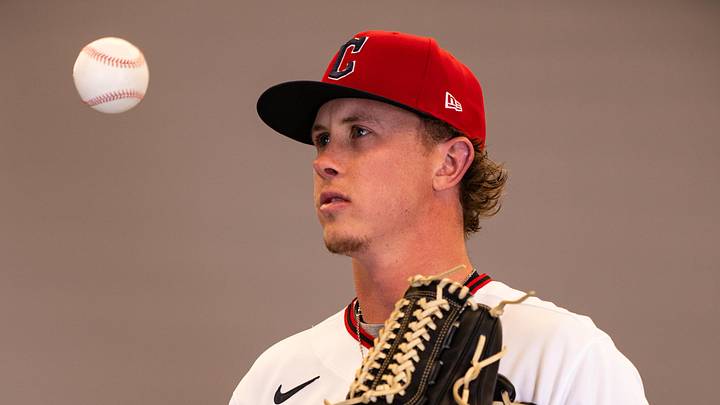Feb 19, 2026: Cleveland Guardians pitcher Peyton Pallette (63) during media day in Goodyear. 
