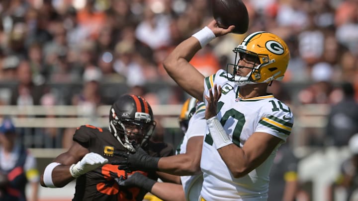 Myles Garrett almost broke free for a big sack against Green Bay Packers quarterback Jordan Love in Week 3. Myles Garrett almost broke free for a big sack against Green Bay Packers quarterback Jordan Love in Week 3.