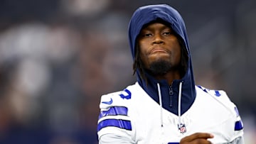 Aug 22, 2025; Arlington, Texas, USA; Dallas Cowboys wide receiver George Pickens (3) before the game against the Atlanta Falcons at AT&T Stadium. Mandatory Credit: Kevin Jairaj-Imagn Images