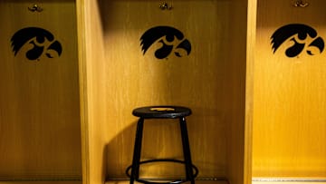 A stool sits inside a locker below a Tigerhawk logo during a behind the scenes tour, Friday, Aug. 23, 2019, at Kinnick Stadium in Iowa City, Iowa.

190823 Kinnick Tour 005 Jpg
