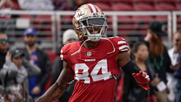 Dec 9, 2018; Santa Clara, CA, USA; San Francisco 49ers wide receiver Kendrick Bourne (84) warms up before the game against the Denver Broncos at Levi's Stadium. Mandatory Credit: Stan Szeto-Imagn Images