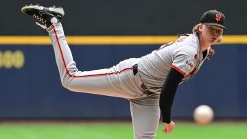 Aug 29, 2024; Milwaukee, Wisconsin, USA;  San Francisco Giants starting pitcher Hayden Birdsong (60) pitches in the first inning against the Milwaukee Brewers at American Family Field.