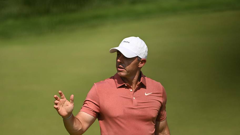 Rory McIlroy waves to the crowd on the ninth hole during the second round of the BMW Championship golf tournament. 