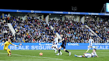 Jorge Sáenz (on ground) scored into his own net for Barcelona