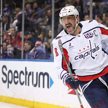 Alex Ovechkin celebrates his 895th career goal. 