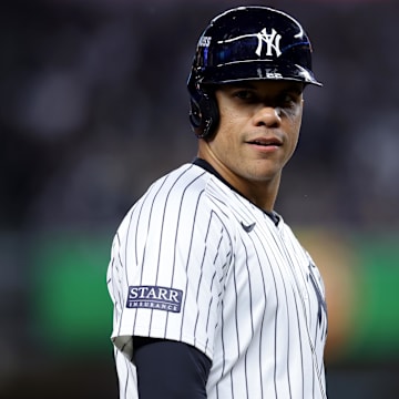 Soto looks on during a World Series game