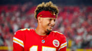 Patrick Mahomes speaks with the media after the Kansas City Chiefs' 27-20 win over the Baltimore Ravens at GEHA Field at Arrowhead Stadium on Thursday night. 