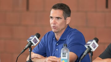 Jul 24, 2024; East Rutherford, NJ, USA; New York Giants general manager Joe Schoen talks to media before the start of training camp at Quest Diagnostics Training Facility.
