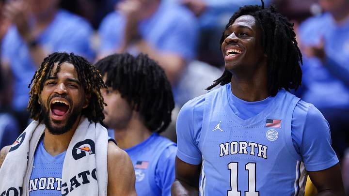 RJ Davis and Ian Jackson celebrating v Virginia Tech