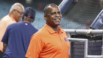Jul 25, 2023; Houston, Texas, USA; Houston Astros general manager Dana Brown on the field before the game against the Texas Rangers at Minute Maid Park. Mandatory Credit: Troy Taormina-Imagn Images