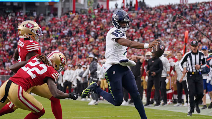 Smith scores a rushing touchdown to win the game in the fourth quarter at Levi's Stadium. Smith scores a rushing touchdown to win the game in the fourth quarter at Levi's Stadium.