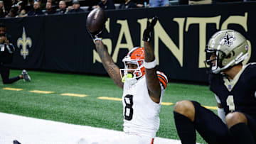 Tennessee Titans safety Kevin Byard (31) tackles Cleveland Browns wide receiver Elijah Moore (8) during the third quarter in Cleveland, Ohio, Sunday, Sept. 24, 2023.