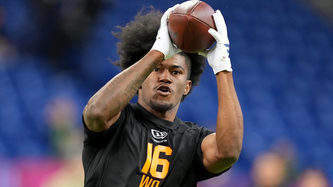 Texas A&M wideout KC Concepcion during the NFL Scouting Combine at Lucas Oil Stadium.