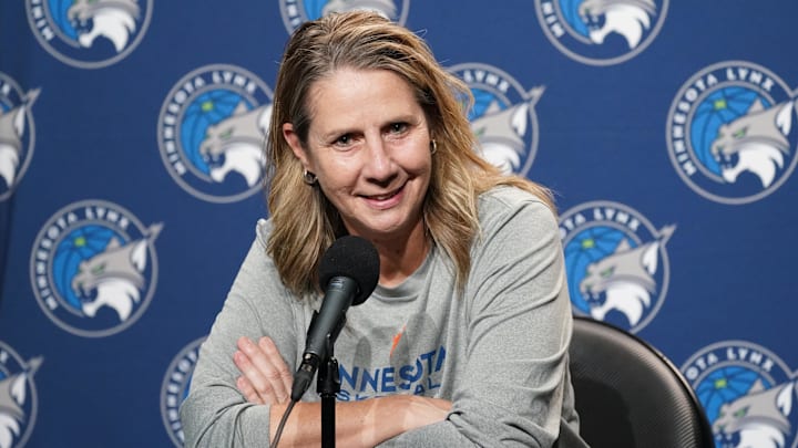 Minnesota Lynx head coach Cheryl Reeve addresses the media before the game against the Golden State Valkyries at Chase Center. 