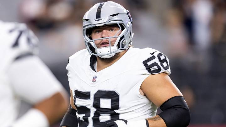 Las Vegas Raiders center Jackson Powers-Johnson against the Arizona Cardinals during a preseason NFL game.
