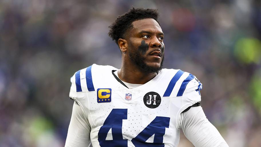 Zaire Franklin wearing a Colts jersey with no helmet on.