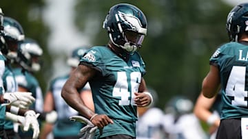 Jun 10, 2025; Philadelphia, PA, USA; Philadelphia Eagles wide receiver Terrace Marshall (46) warms up at NovaCare Complex. Mandatory Credit: Kyle Ross-Imagn Images
