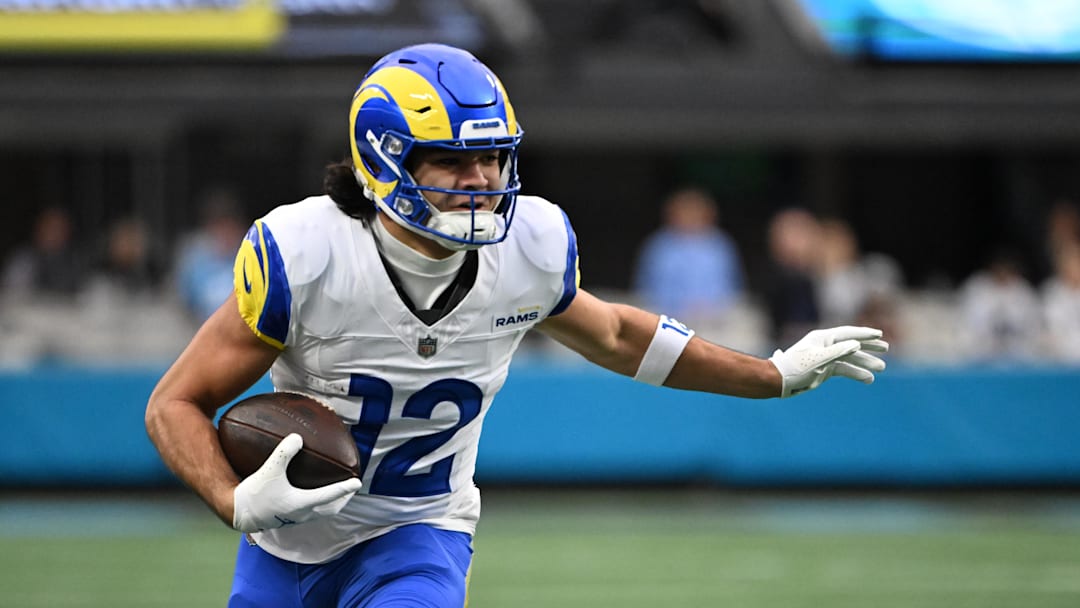 Jan 10, 2026; Charlotte, NC, USA; Los Angeles Rams wide receiver Puka Nacua (12) on the field in the first quarter in an NFC Wild Card Round game at Bank of America Stadium. Mandatory Credit: Bob Donnan-Imagn Images