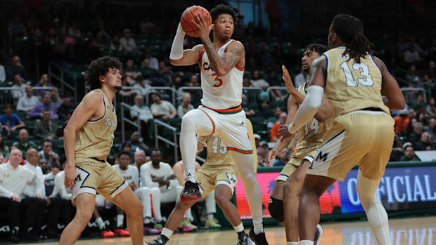 Miami Hurricanes guard Jalil Bethea (3) drives to the basket against Mount St. Mary's Mountaineers during the second half at 