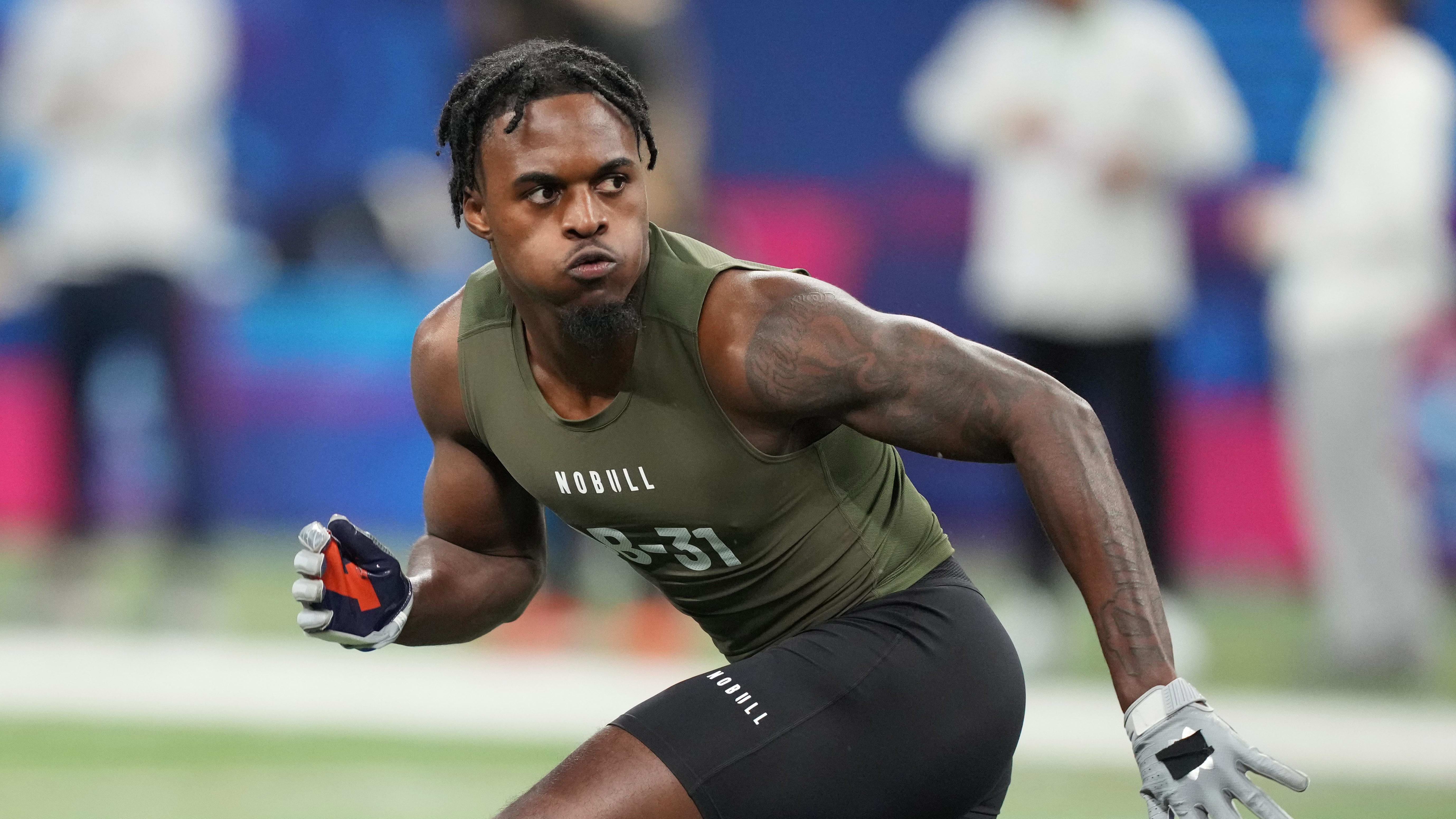 Auburn defensive back Nehemiah Pritchett (DB31) works out during the NFL Scouting Combine.